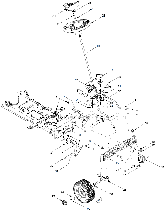 Troy-Bilt 13AP609G063 LTX1842 (2003) Tractor Axle Front Steering Assembly Wheels Front Diagram
